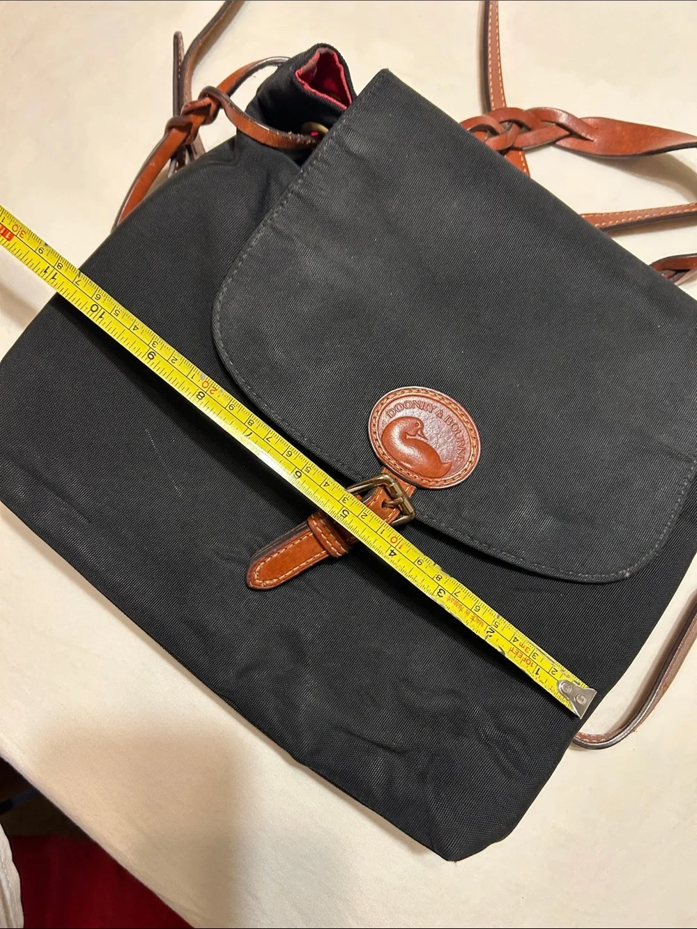 Dooney & Bourke Black Nylon Shoulder Bag with Brown Leather Trim